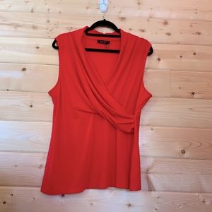 DKNY XL sleeveless wrap blouse 5% spandex RED